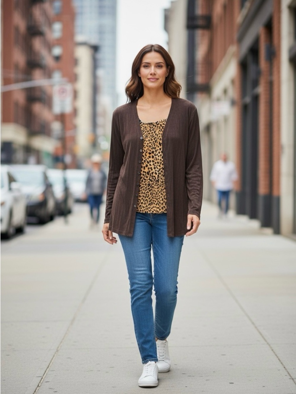 Chico's Brown Liquid Knit Cardigan Animal Print Tank Top Set Size 3 US XL